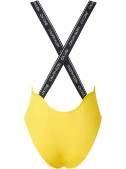 Maillot de bain une pièce jaune à bretelles logotées