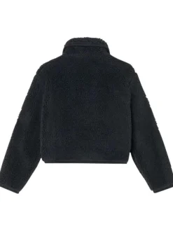 Manteau noir en maille gaufrée à coupe droite avec col sherpa et 2 poches