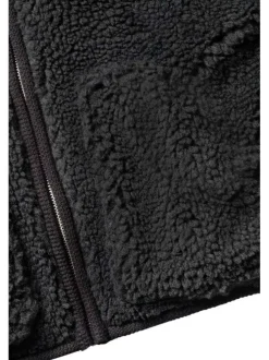 Manteau noir en maille gaufrée à coupe droite avec col sherpa et 2 poches