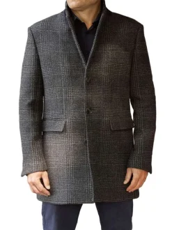 Manteau anthracite à carreaux coupe longue