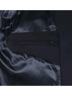 Manteau en laine marine uni à coupe droite et avec un col cranté