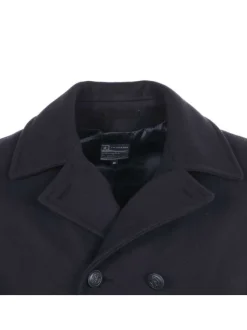 Manteau en laine marine uni à coupe droite et avec un col cranté