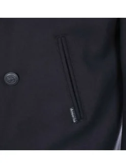Manteau en laine marine uni à coupe droite et avec un col cranté