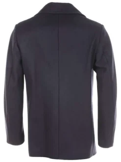 Manteau en laine marine uni à coupe droite et avec un col cranté