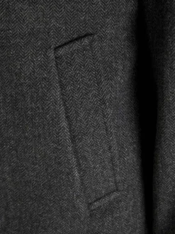 Manteau en laine mélangée anthracite chiné à coupe droite et col montant