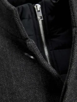 Manteau en laine mélangée anthracite chiné à coupe droite et col montant