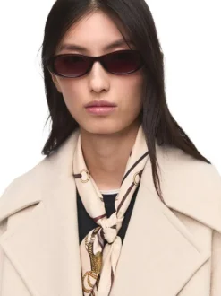 Manteau en laine mélangée écru uni à coupe oversize avec un col à revers