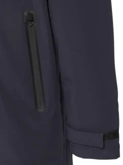 Manteau marine à coupe droite pourvu d'un col à capuche avec cordon de serrage