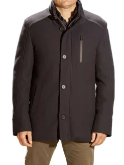Manteau marine uni coupe droite col montant et zippé