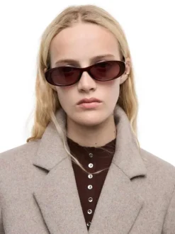 Manteau mi-long en laine mélangée taupe clair uni avec un col à revers