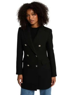 Manteau noir effet lainage pourvu d'un col tailleur et de manches longues