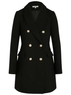 Manteau noir effet lainage pourvu d'un col tailleur et de manches longues