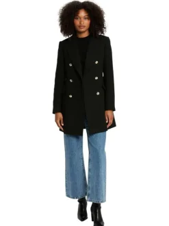Manteau noir effet lainage pourvu d'un col tailleur et de manches longues