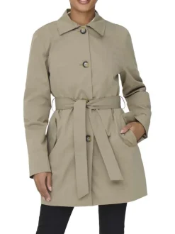Manteau Trench beige uni avec une coupe droite et un col à revers