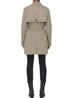 Manteau Trench beige uni avec une coupe droite et un col à revers
