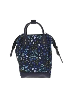 Mini sac à bandoulière bleu marine avec un imprimé fleuri et deux petites anses