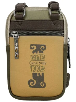 Mini sac beige, kaki et jaune avec des imprimés et une anse