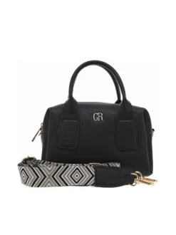 Mini sac bowling porté main noir uni grainé avec une bandoulière large