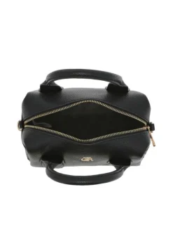 Mini sac bowling porté main noir uni grainé avec une bandoulière large
