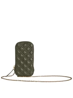 Mini sac kaki matelassé à bandoulière pour téléphone avec chaîne métallique