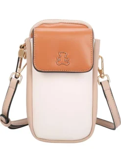 Mini sac à main camel uni avec une poche à rabat sur le devant