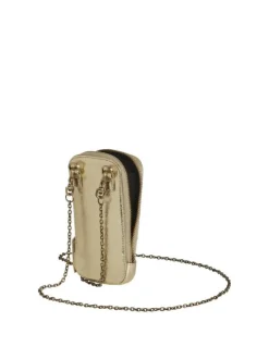Mini sac matelassé pour téléphone doré avec une chaîne métallique