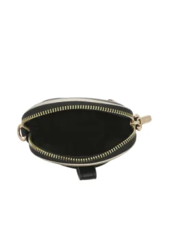 Mini Sac noir uni grainé avec fermeture zippée et marque embossée