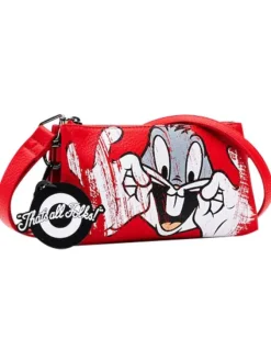 Mini sac rouge effet sablé avec le dessin de 