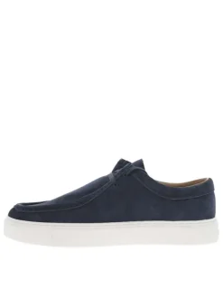 Mocassins bleu marine en cuir nubuck avec des lacets plats et logo embossé