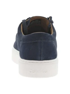 Mocassins bleu marine en cuir nubuck avec des lacets plats et logo embossé