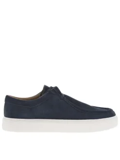 Mocassins bleu marine en cuir nubuck avec des lacets plats et logo embossé