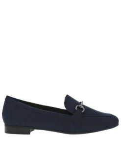 Mocassins bleu marine à talon plat avec boucle décorative sur le cou-de-pied