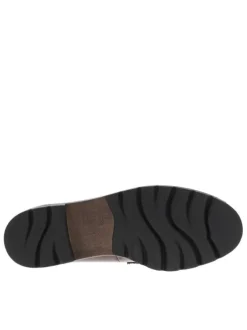 Mocassins bordeaux vernis avec semelle à talon plat et bout arrondi