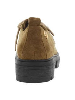 Mocassins camel à talon décroché bas avec des lacets ronds brillants