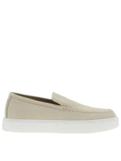 Mocassins Casual Hybride en cuir texturé beiges avec semelle à talon plat