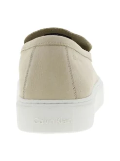 Mocassins Casual Hybride en cuir texturé beiges avec semelle à talon plat