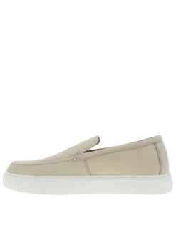 Mocassins Casual Hybride en cuir texturé beiges avec semelle à talon plat