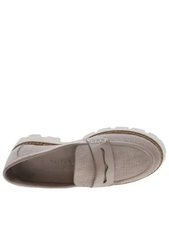Mocassins coupe bateau en cuir beige à talon décroché moyen et à slip-on