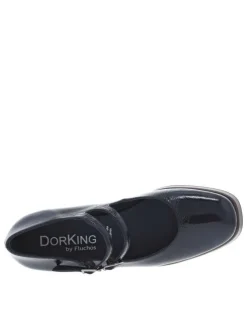 Mocassins en cuir bleu marine à talon décroché moyen et des boucles à ardillons