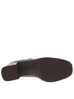 Mocassins en cuir bleu marine à talon décroché moyen et des boucles à ardillons