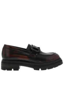 Mocassins en cuir bordeaux effet vieillit à semelle chuncky à talon décroché moyen