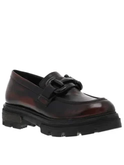 Mocassins en cuir bordeaux effet vieillit à semelle chuncky à talon décroché moyen