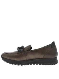 Mocassins en cuir bronze avec semelle à talon plat et maillons décoratifs