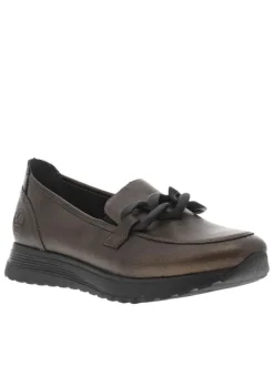 Mocassins en cuir bronze avec semelle à talon plat et maillons décoratifs