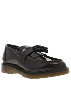 Mocassins en cuir enduis bordeaux à coupe bateau, à enfiler, à semelle plateau surélevée et brevetée