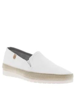 Mocassins en cuir grainé blancs avec des soufflets élastiqués