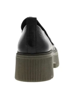 Mocassins en cuir noir coupe bateau à semelle type boots kakie sans fermeture