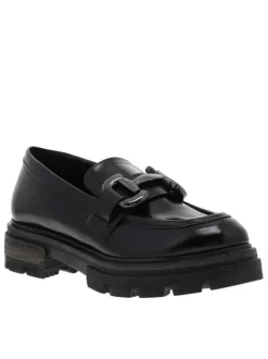 Mocassins en cuir noir coupe bateau à semelle type boots sans fermeture
