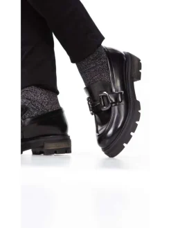 Mocassins en cuir noir coupe bateau à semelle type boots sans fermeture