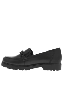 Mocassins en cuir noirs à semelle plate et à soufflets élastiqués